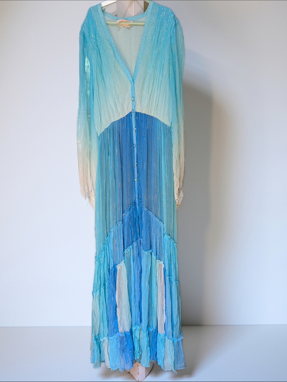 Rococo Sand Light Blue Ombre Pleated Maxi Dress